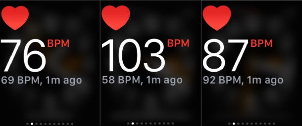 Diverses lectures de fréquence cardiaque sur l’Apple Watch