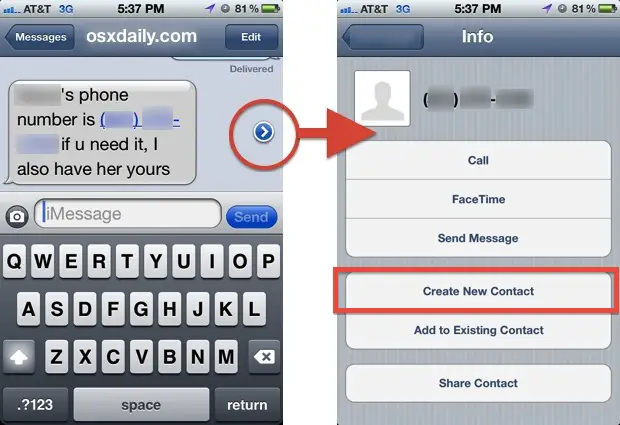 Comment créer un nouveau contact à partir d'un SMS sur iPhone