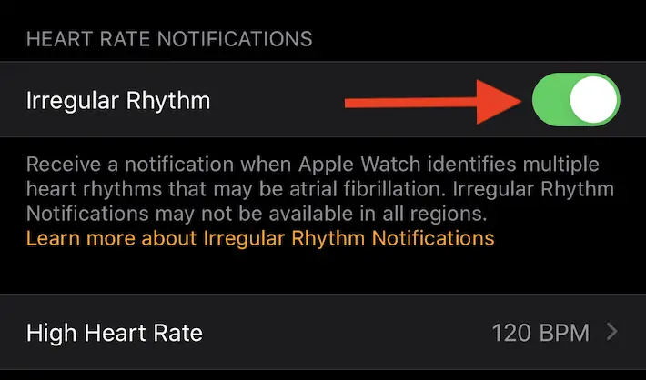 Activer les notifications de rythme irrégulière