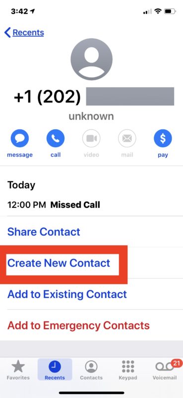 Comment ajouter un nouveau contact iPhone directement à partir de la liste d'appels téléphoniques