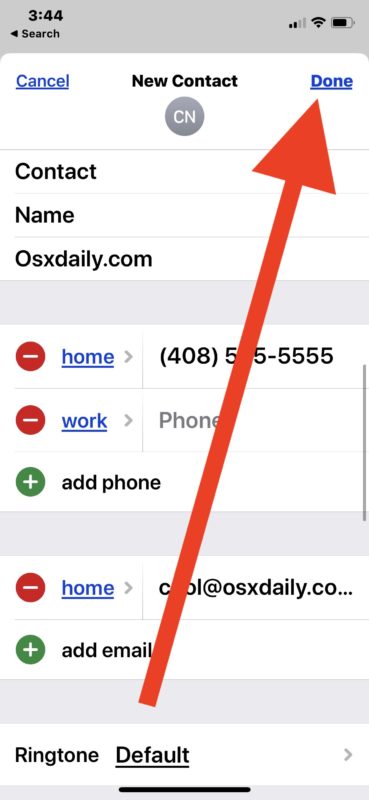 Ajouter un nouveau contact dans l'application Contacts iPhone