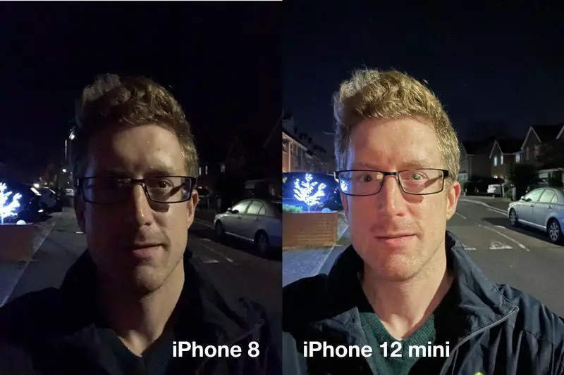 iPhone 12 mini examen: Comparaison selfie mode nuit