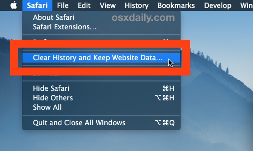 Safari efface l'historique mais conserve l'option de données du site Web sous Mac OS X