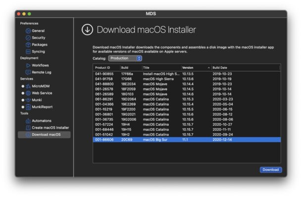 télécharger des programmes d'installation macOS avec l'application MDS
