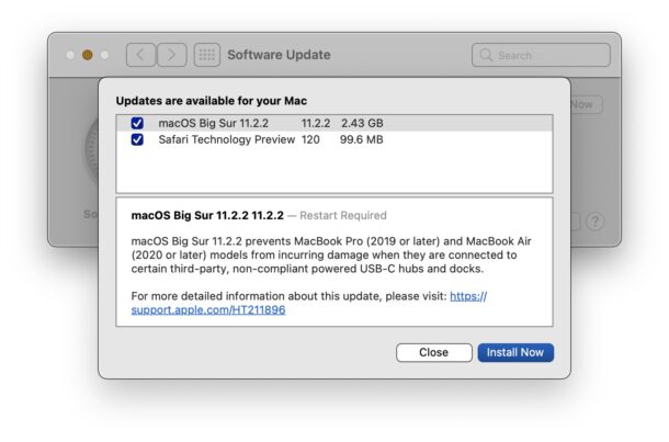 Mise à jour macOS Big Sur 11.2.2