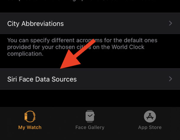 Appuyez sur les sources de données de Siri Face