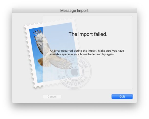 Erreur d'importation du courrier électronique sur Mac