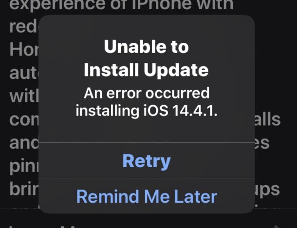 Impossible d'installer la mise à jour - Une erreur s'est produite lors de l'installation d'iOS / ipadOS