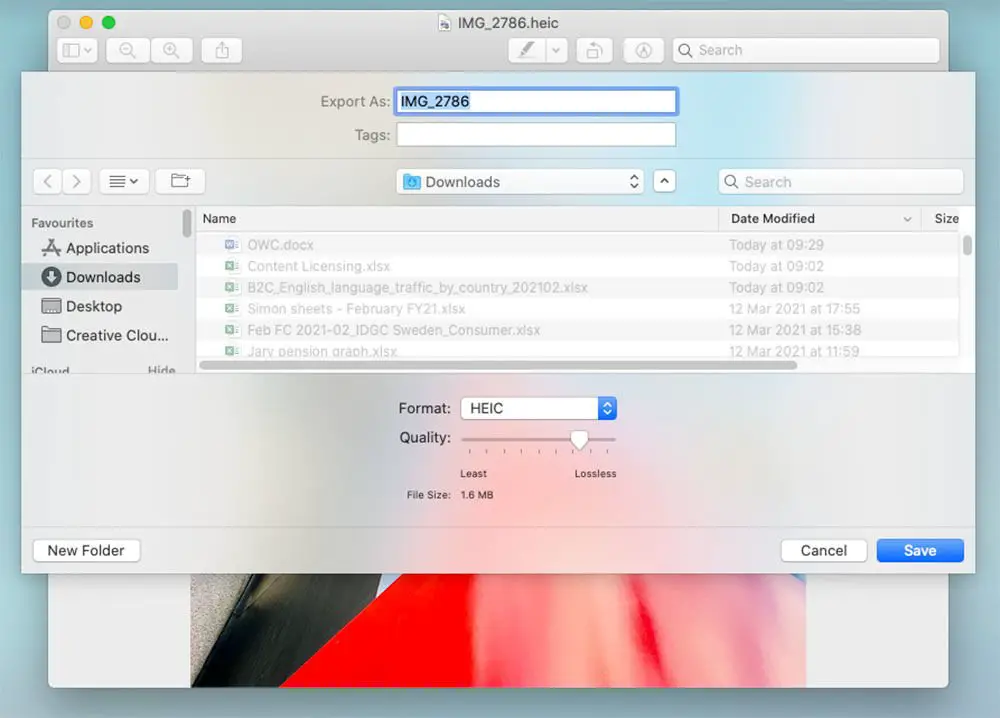Exporter le fichier HEIC sur Mac
