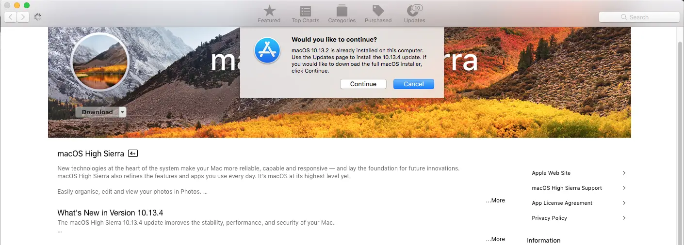 Téléchargement MacOS depuis le Mac App Store