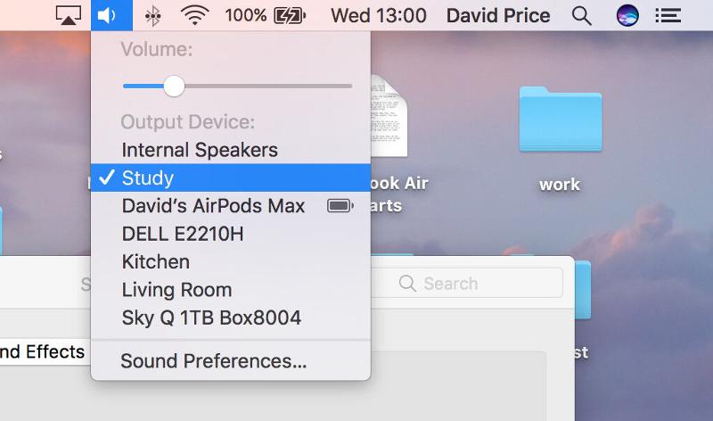 Pour lire l'audio d'un Mac vers un HomePod: barre de menus