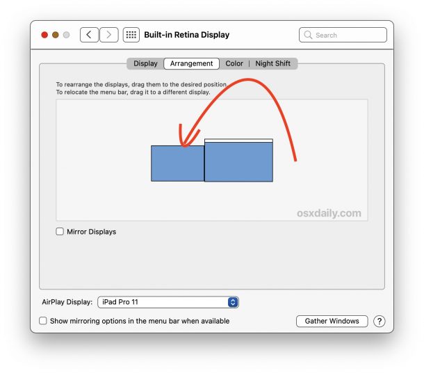 Changer la position de l'iPad Sidecar sur Mac
