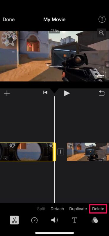 Comment supprimer une section centrale de la vidéo sur iPhone et iPad avec iMovie