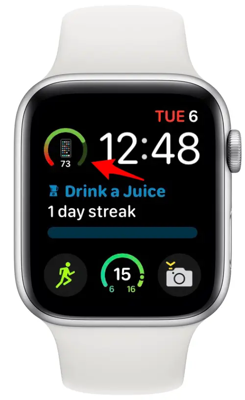 Complication du téléphone avec batterie sur un cadran Apple Watch