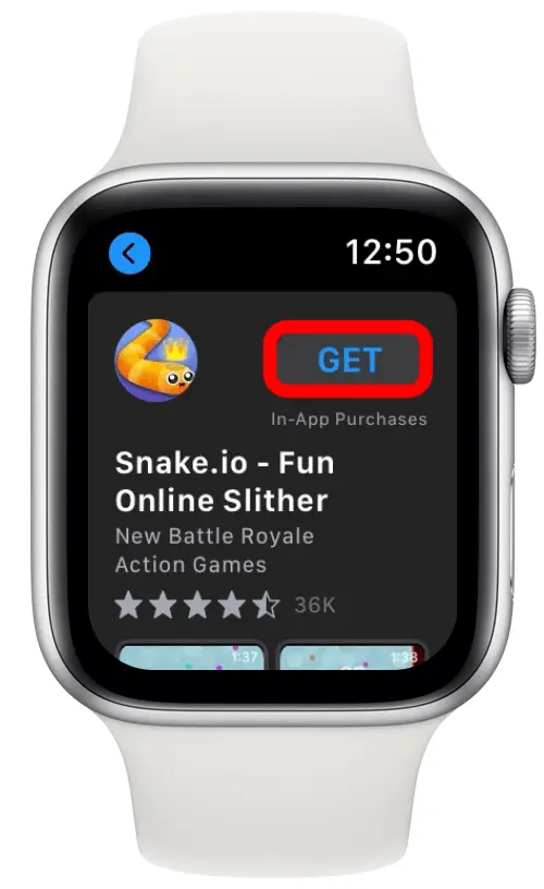 Appuyez sur OBTENIR pour télécharger un jeu Apple Watch.