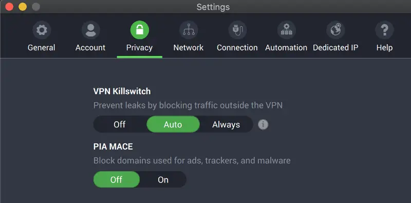 Accès Internet privé pour Mac
