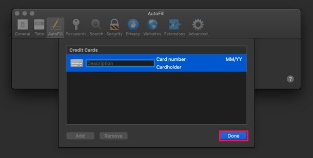 Comment ajouter des cartes de crédit au remplissage automatique de Safari sur Mac