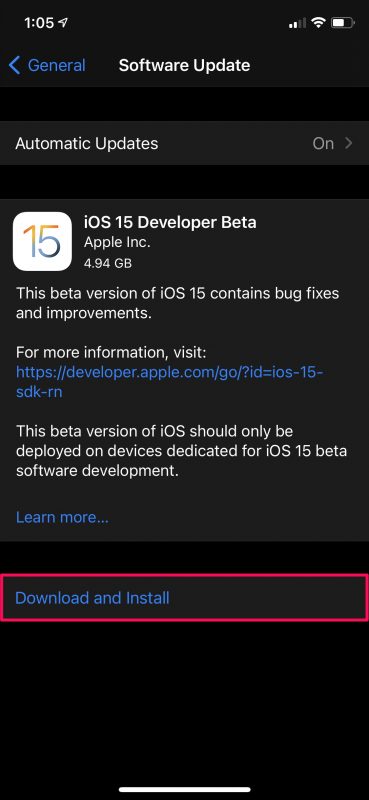 Comment installer iOS 15 Developer Beta sur iPhone