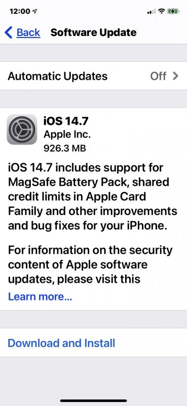 Mise à jour iOS 14.7 disponible au téléchargement