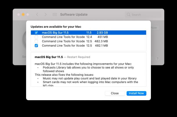 Téléchargement de la mise à jour macOS Big Sur 11.5