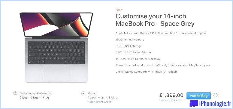 Délais de livraison des nouveaux MacBook Pro (2021) sur l'Apple Store britannique