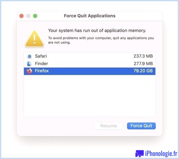 Erreur Mac Votre système est à court de mémoire