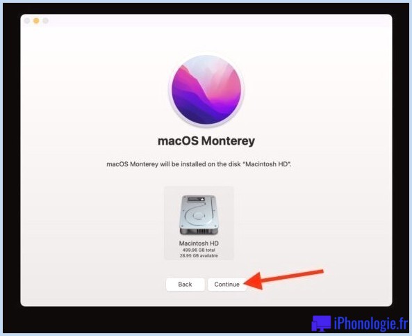 Sélectionnez le disque dur de destination pour macOS Monterey