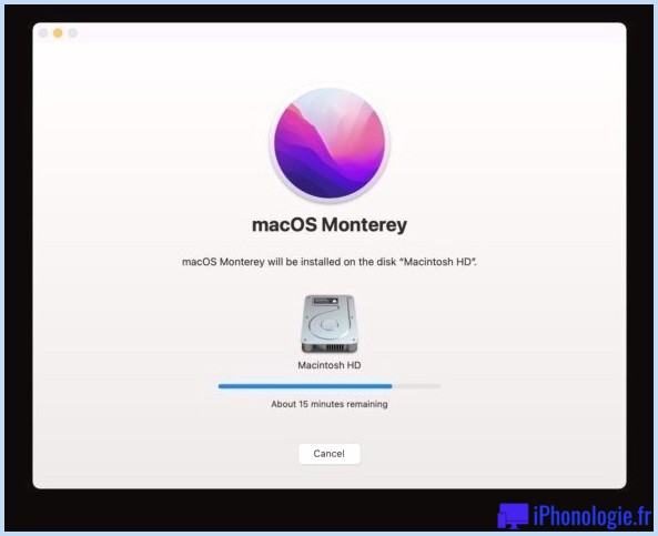L'installation de macOS Monterey prend un certain temps