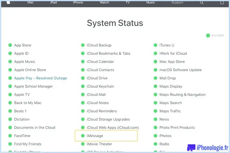 Comment réparer iMessage ne fonctionne pas sur iPhone, iPad et Mac : État du système