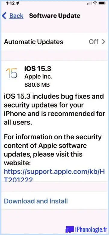 Mise à jour iOS 15.3