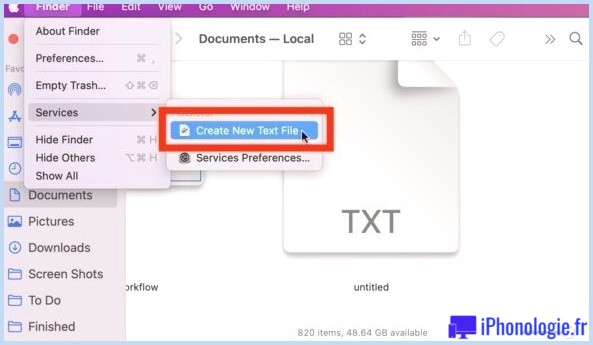 Créer un nouveau fichier texte dans le dossier actuel sur Mac