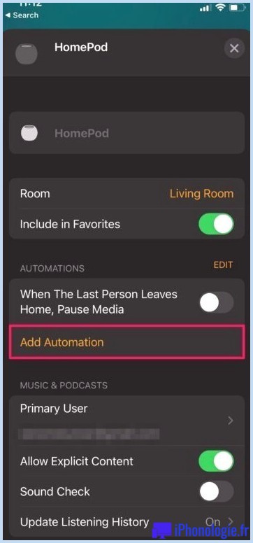 Comment ajouter une nouvelle automatisation pour HomePod
