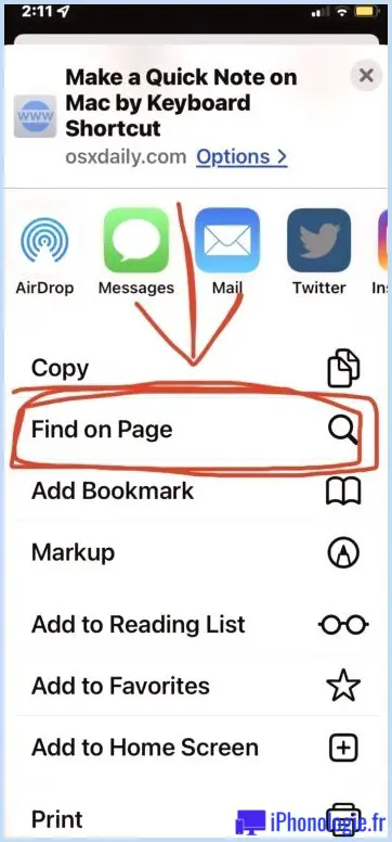 Utilisation de l'équivalent de Control F pour rechercher du texte sur la page sur iPhone