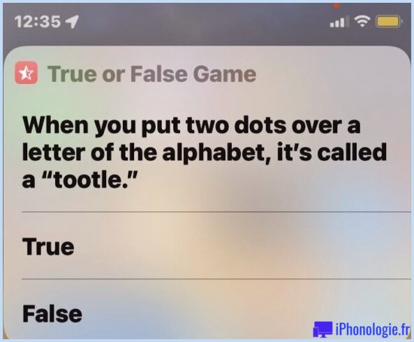 Exemple de question de jeu Siri vrai ou faux