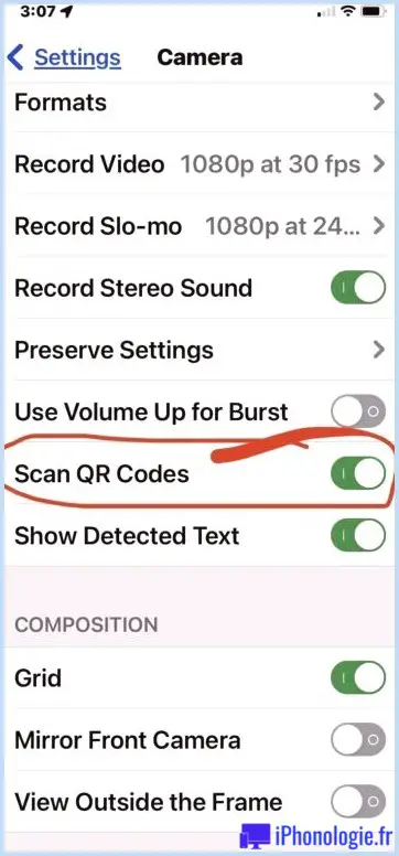 Activer la numérisation de code QR sur l'appareil photo de l'iPhone ou de l'iPad