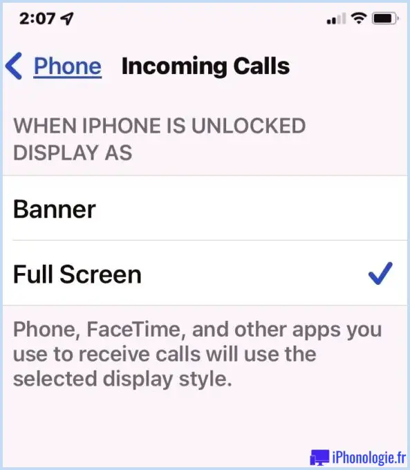 Configurer les appels entrants de l'iPhone pour occuper le plein écran
