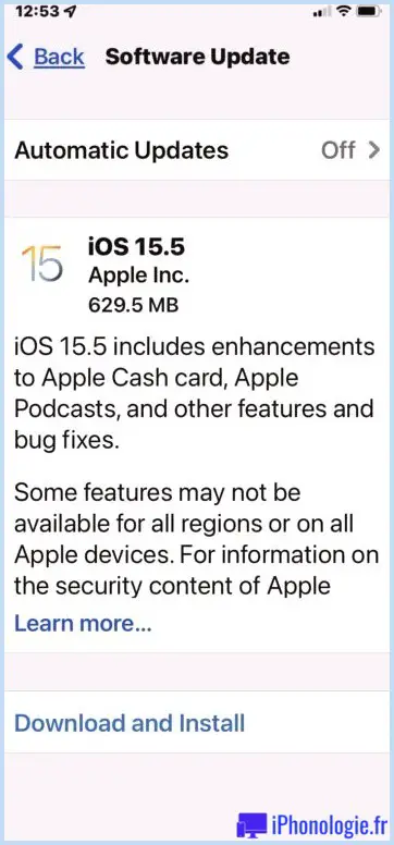 Mise à jour iOS 15.5