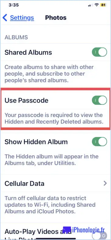 Activer l'authentification pour afficher l'album de photos cachées sur iPhone ou iPad