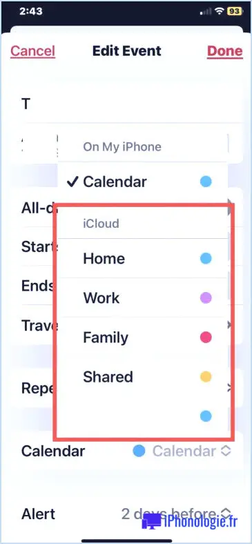 Changer un événement du calendrier local à iCloud sur iPhone ou iPad