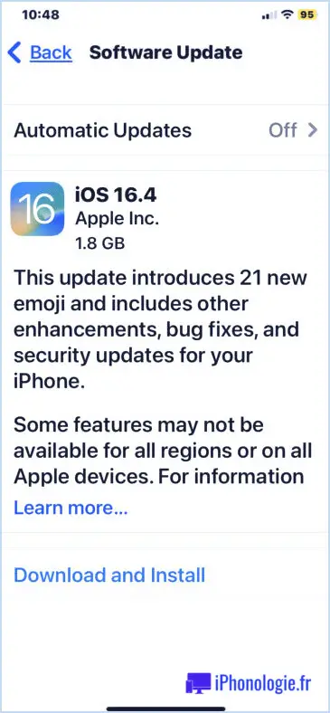 Téléchargement de mise à jour logicielle iOS 16.4