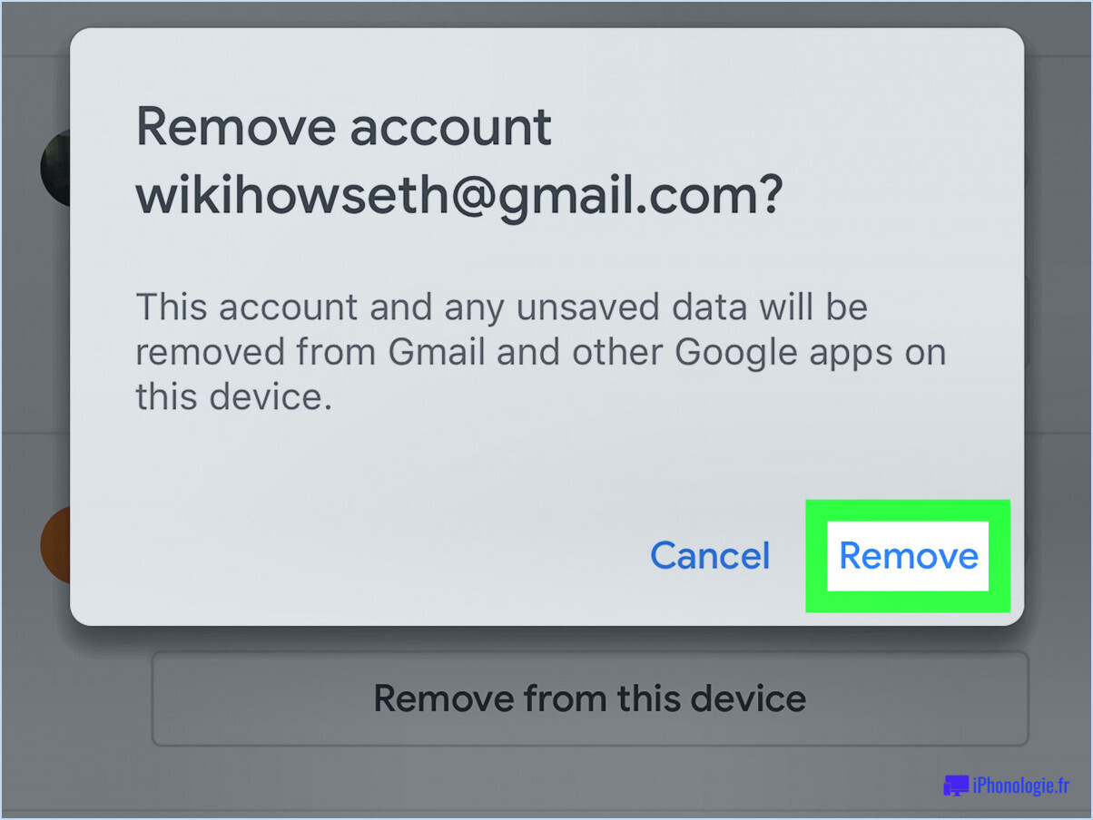 Comment supprimer un compte de messagerie de l'application gmail?