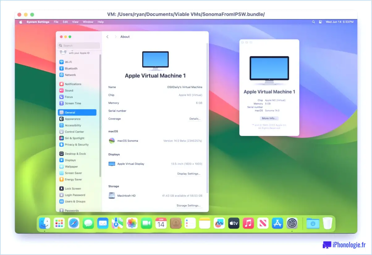 Beta de MacOS Sonoma amélioré en cours d'exécution dans une machine virtuelle