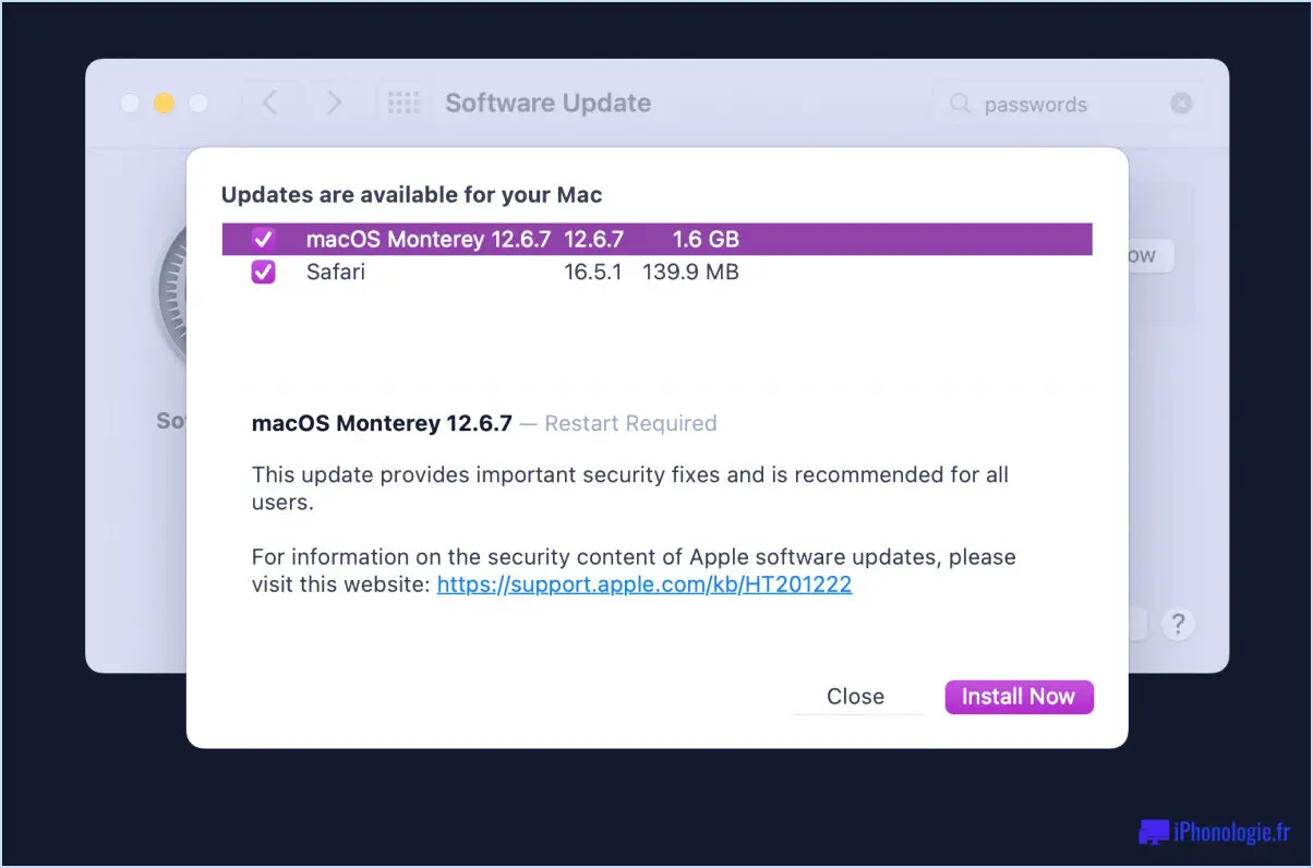 MacOS Monterey 12.6.7 Mise à jour et safari 16.5.1