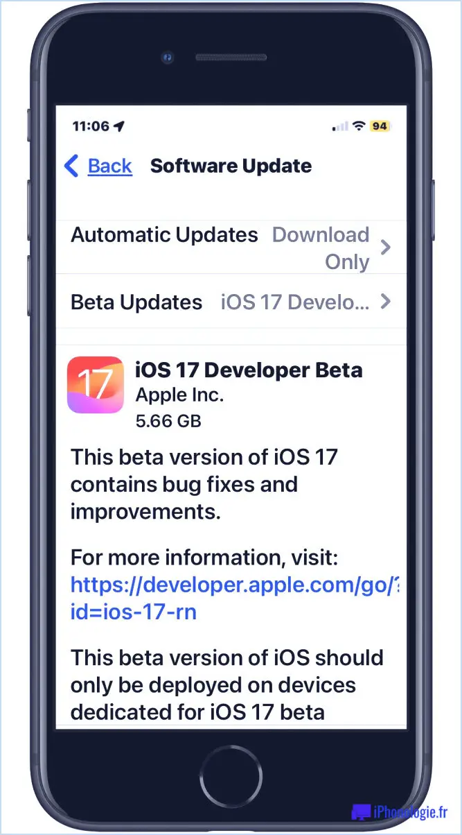 Téléchargement de la version bêta iOS 17