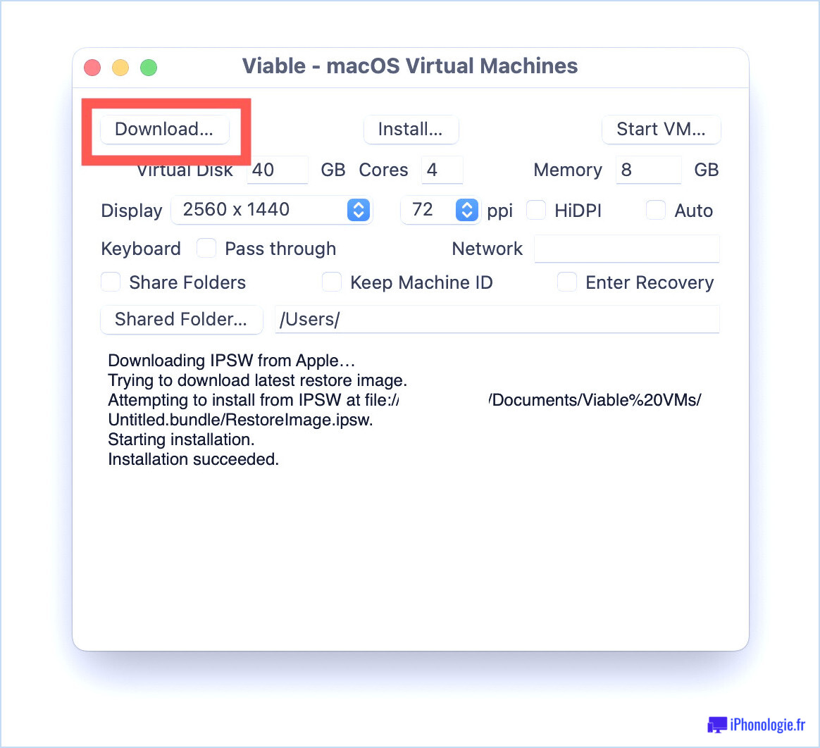 Télécharger et configurer viable pour une machine virtuelle macOS