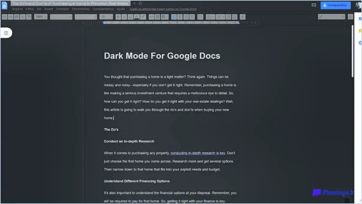 Comment activer le mode sombre dans google docs?
