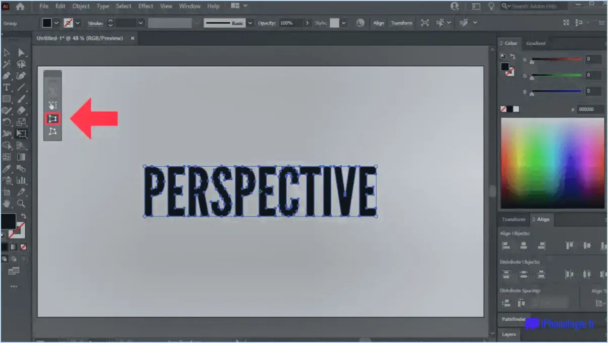 Comment changer la perspective d'un texte dans illustrator?