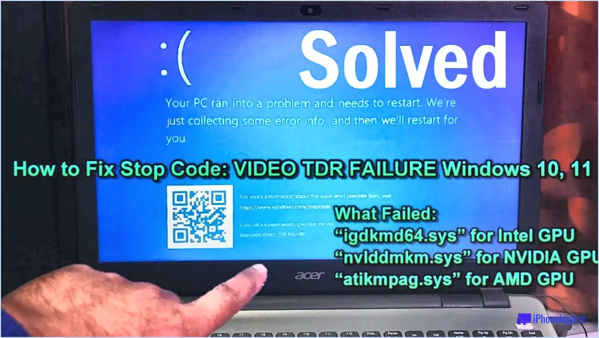 Comment corriger l'erreur video_tdr_failure de windows 10?