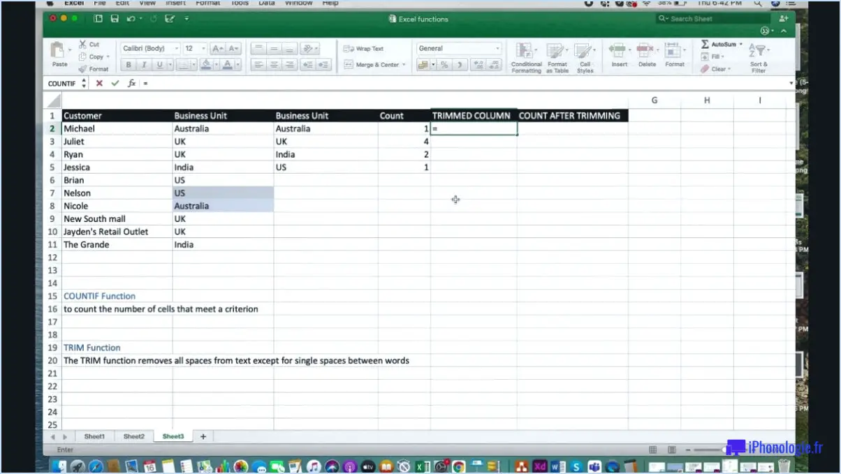 Comment utiliser la fonction trim dans Excel?