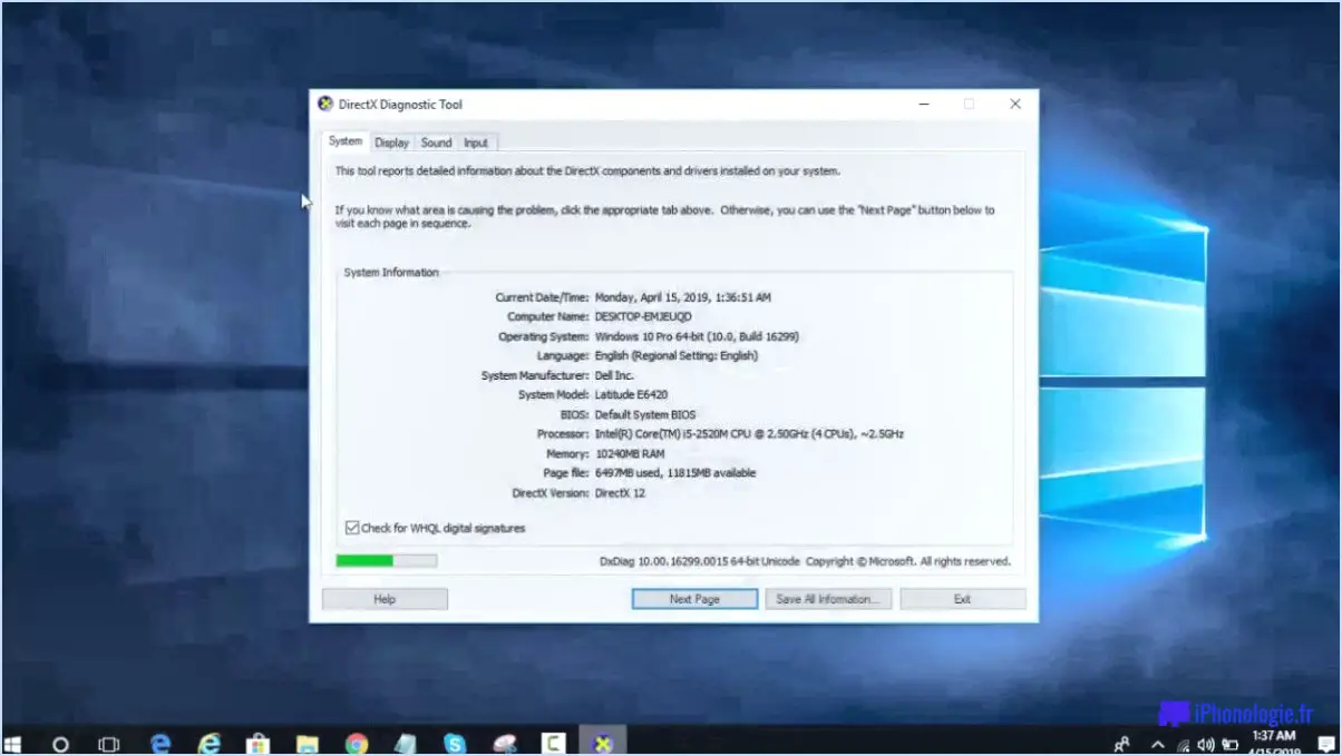 Comment vérifier la version de Direct X dans Windows 10?